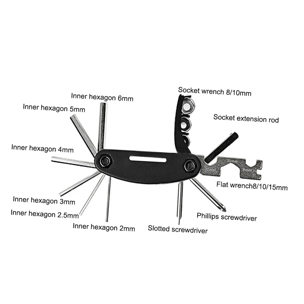 16-in-1 Bike Tyre Tool Kit with Pump and Portable Bag J202145