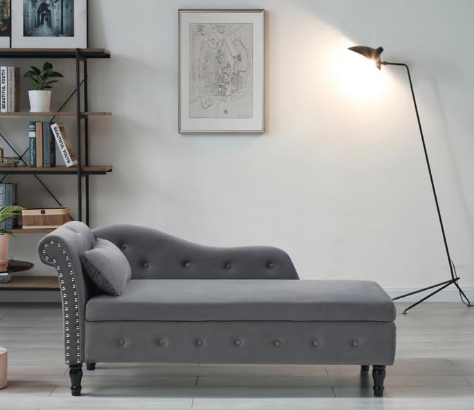 Orange Upholstered Chaise Lounge Chair with Pillow Solid Wood U532190