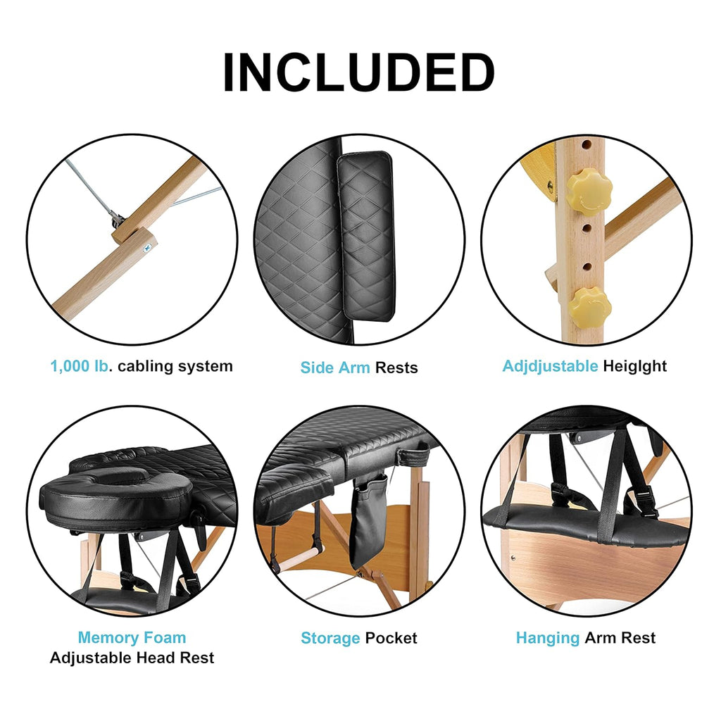 Portable Bi-Fold Memory Foam Massage Table with Carrying Case Y967