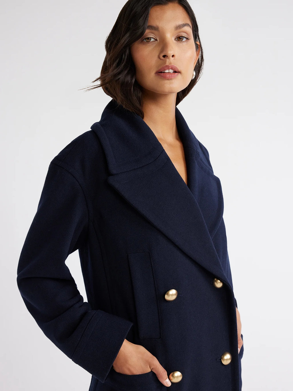 Wool-Blend Peacoat with Patch Pockets Q350