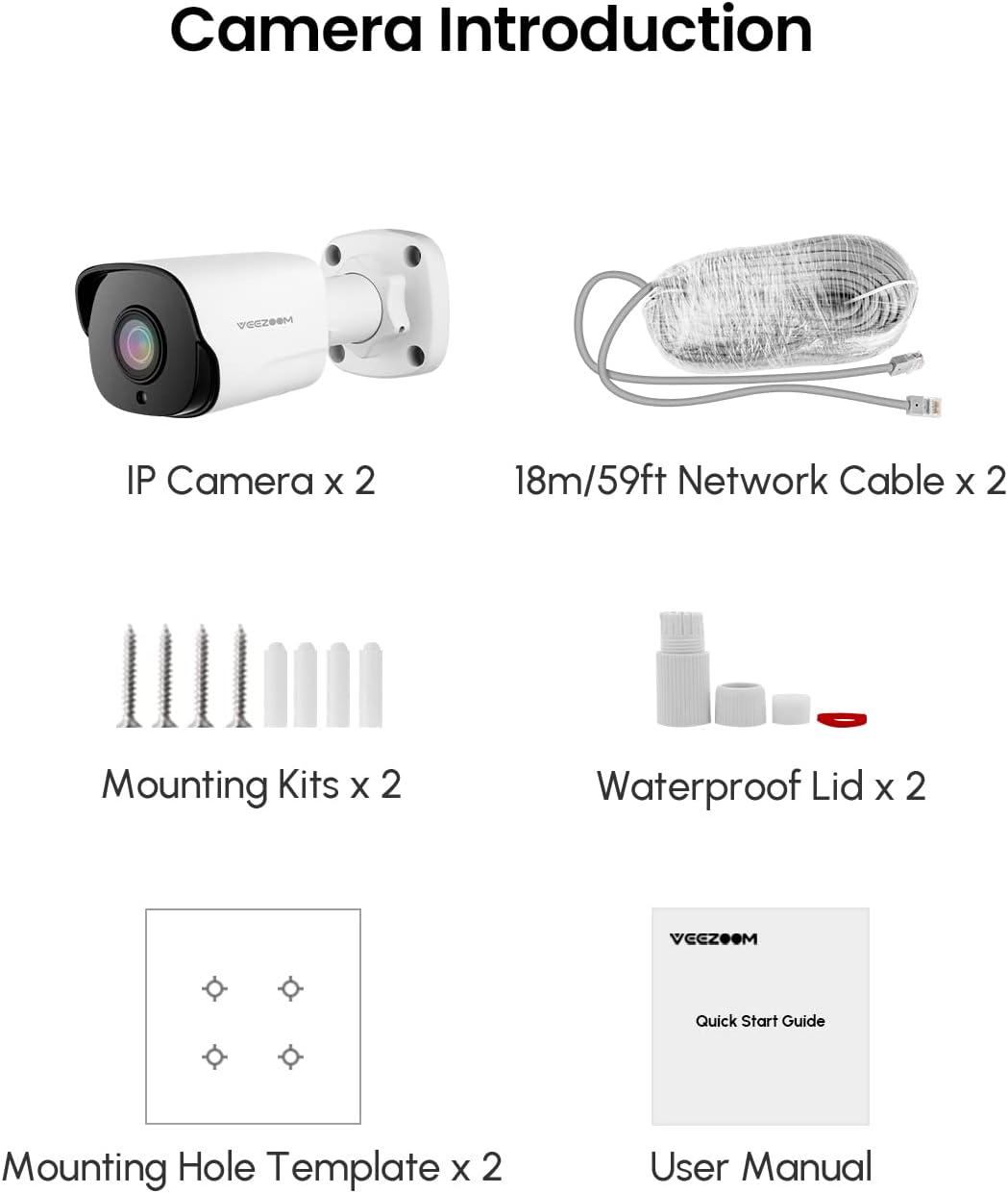 5MP PoE Security Camera (Pack of 2) with 59ft Ethernet Cables C9129