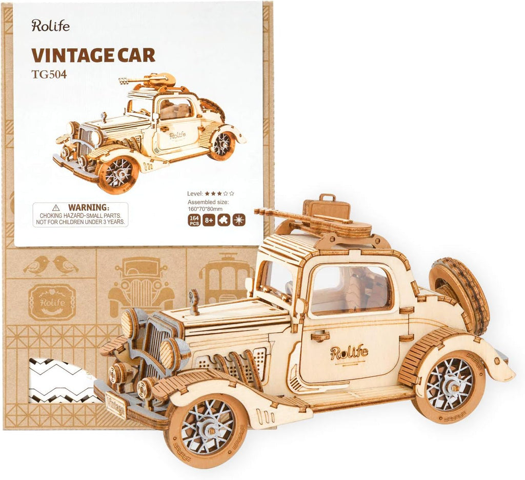 Vintage Car 3D Wooden Puzzle Craft Model Kits, Pack of 2 H489437