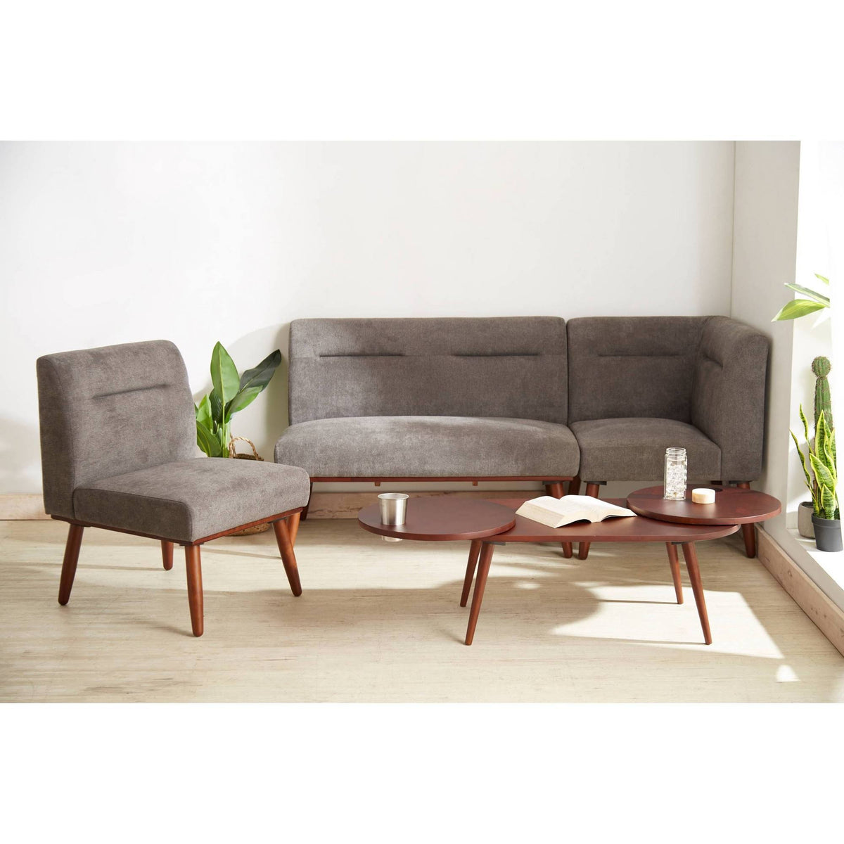 Mid Century All Wood Sectional 1 Seater Sofa Z63618