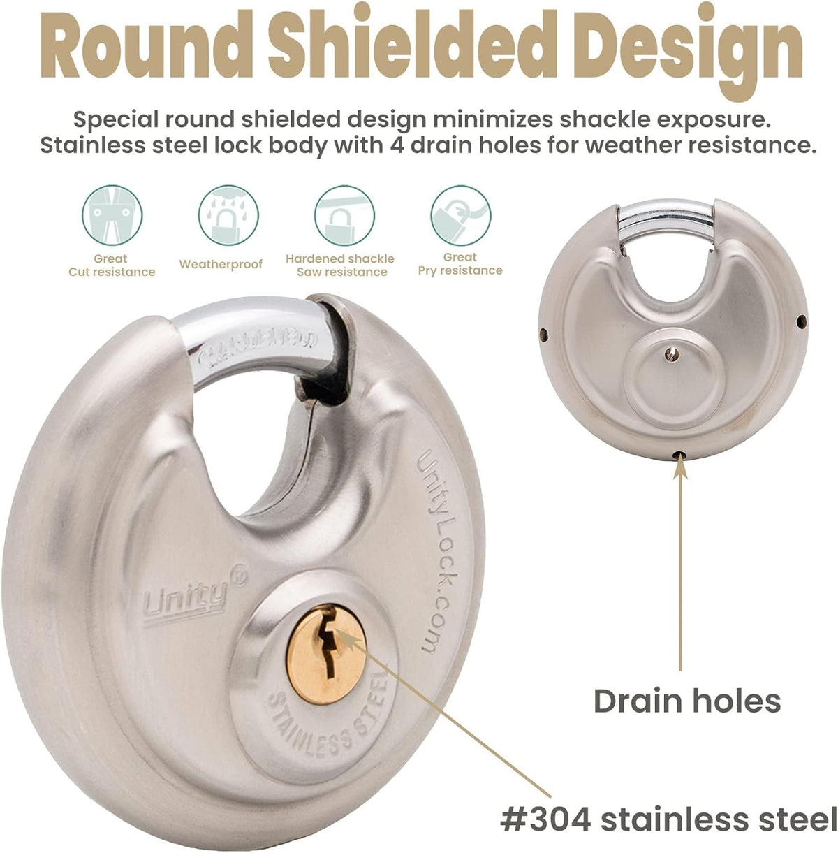 Stainless Steel Disc Padlock, Same Key Open, 2-3/4" (70mm), Pack of 2 W12850