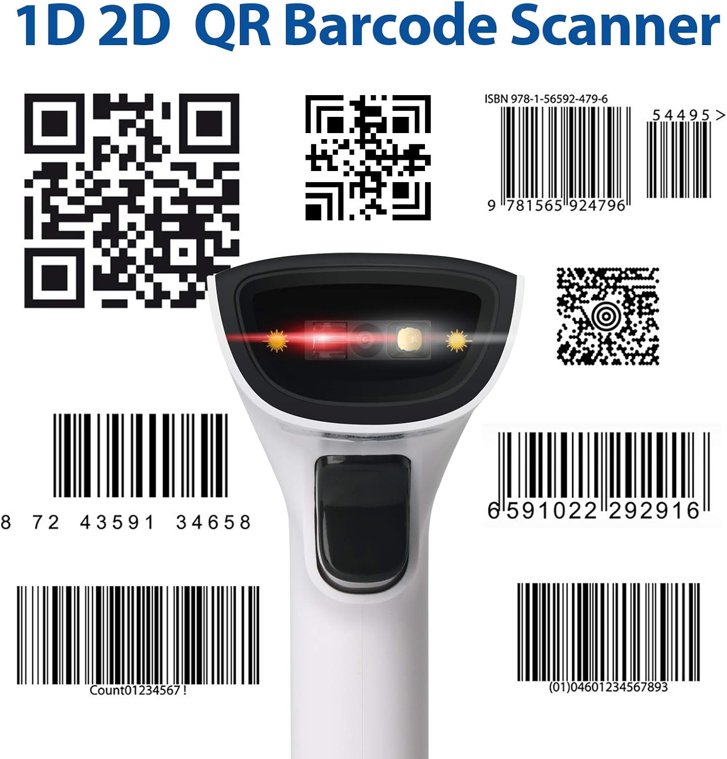 2D Bluetooth Barcode Scanner with Stand, 3 in 1 Wireless & Wired, 1D & 2D, Pack of 2 A460