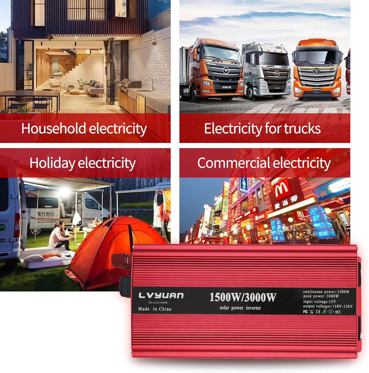 1500W Power Inverter Dual AC Outlets Dual USB DC 12V to 110V AC Car Inverter with Digital Display 4 External 40A Fuses L2269
