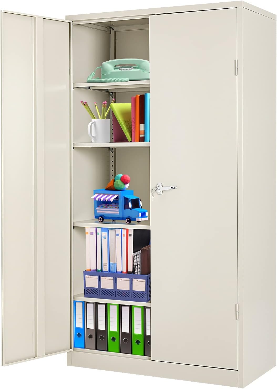 Locking Metal Cabinet with 2 Doors, 4 Adjustable Shelves, 72" U357