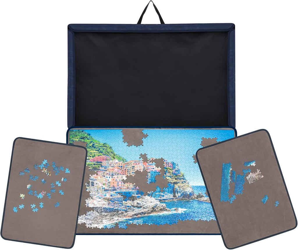 Jigsaw Puzzle Board with Trays & Cover, Non-Slip Surface, for Up to 1000 Pieces, Khaki, Pack of 2 Z1183