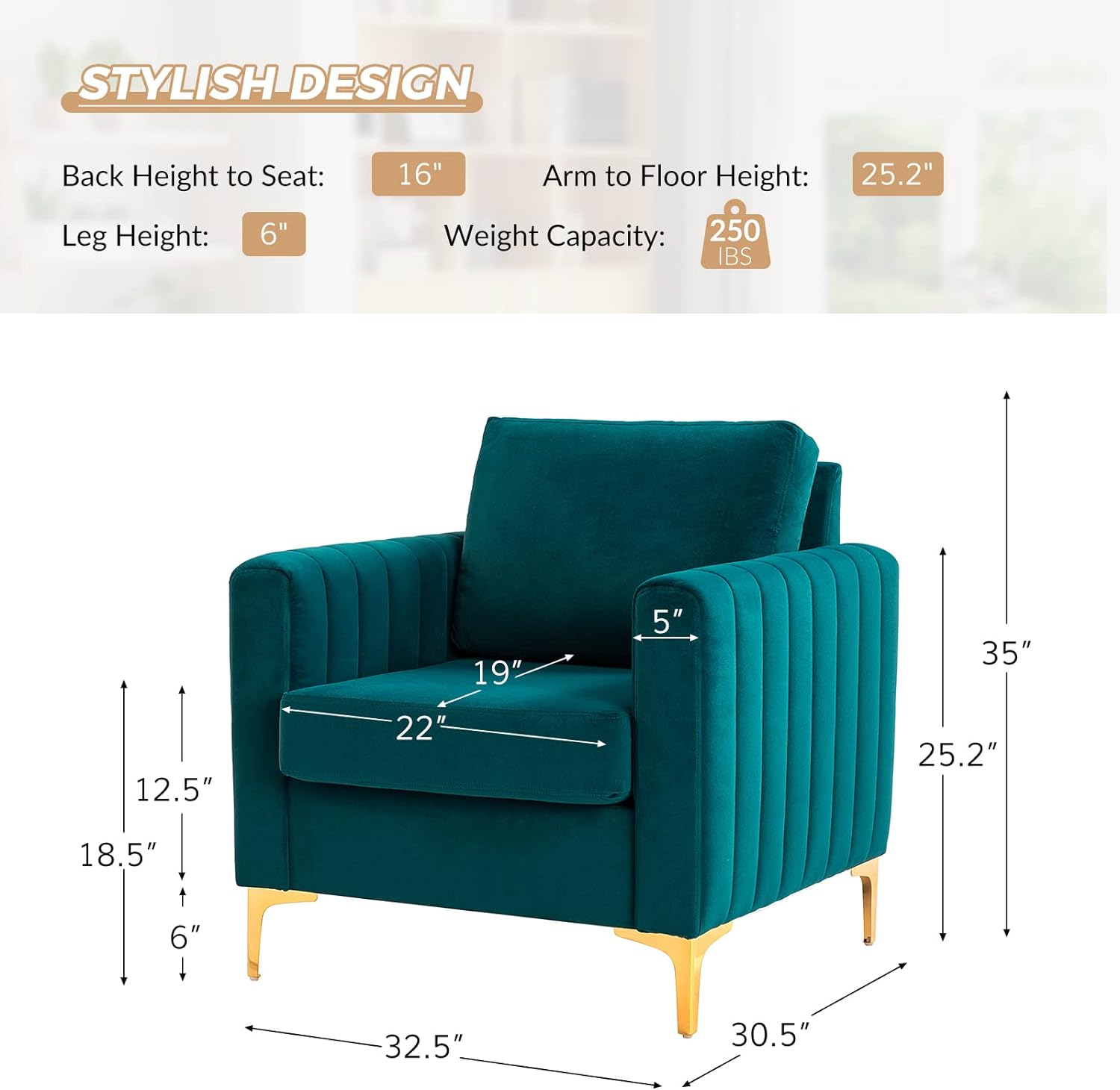 Teal Velvet Club Chairs Set Of 2 with Metal Legs F622008