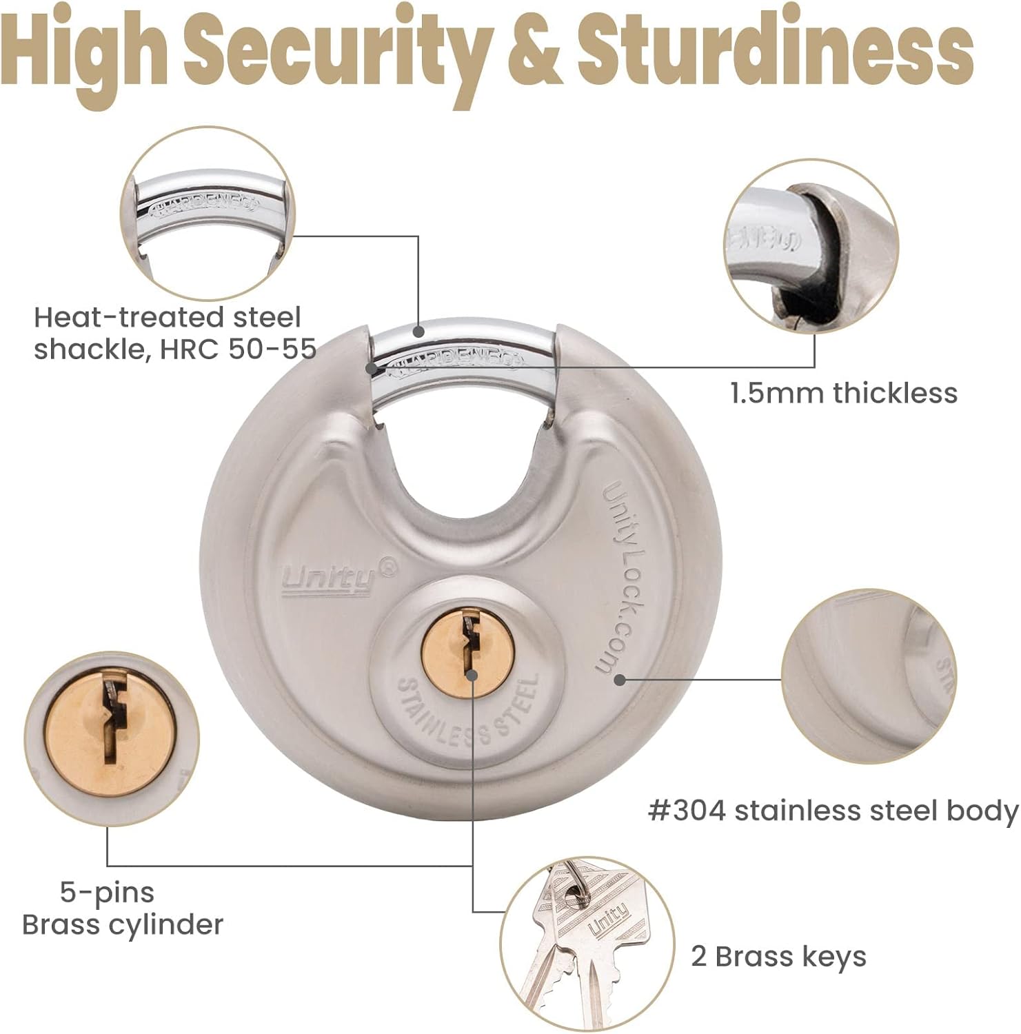 Stainless Steel Disc Padlock, Same Key Open, 2-3/4" (70mm), Pack of 2 W12850