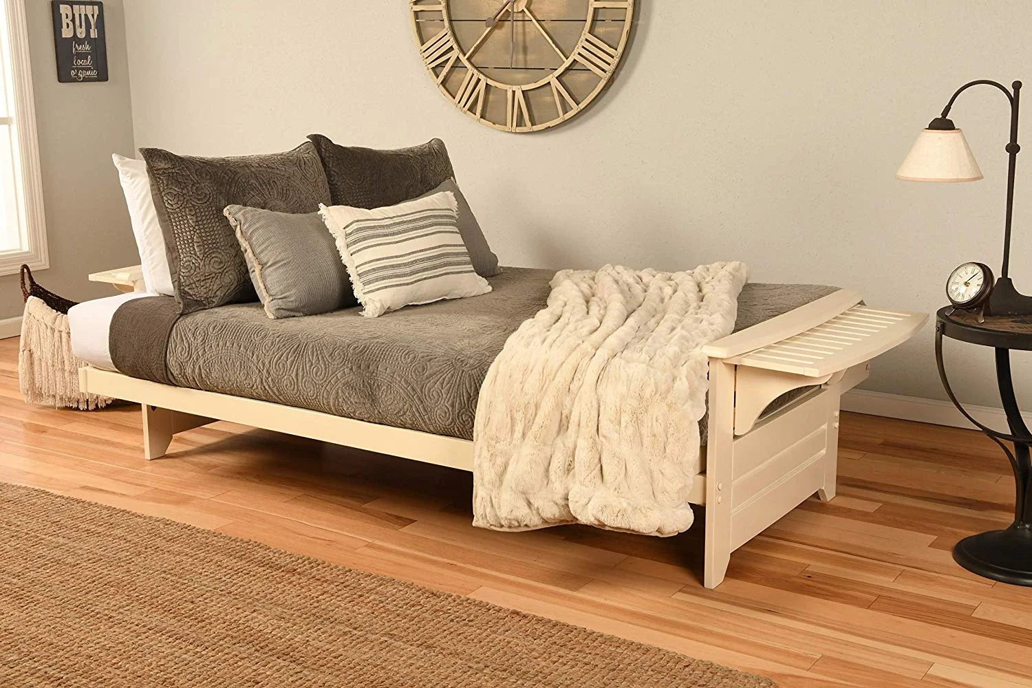 Antique White/Gray Suede Fabric Futon M5559