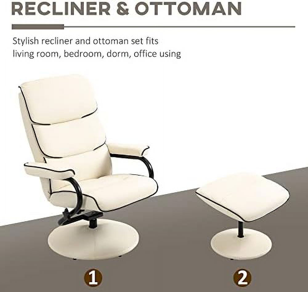Cream White PU Leather Swivel Recliner Chair with Ottoman H832