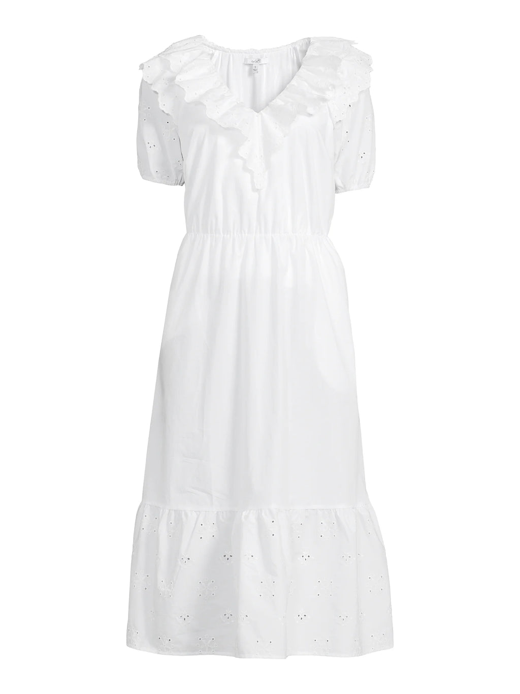 Women's Eyelet Ruffle Midi Dress with Short Sleeves K111750