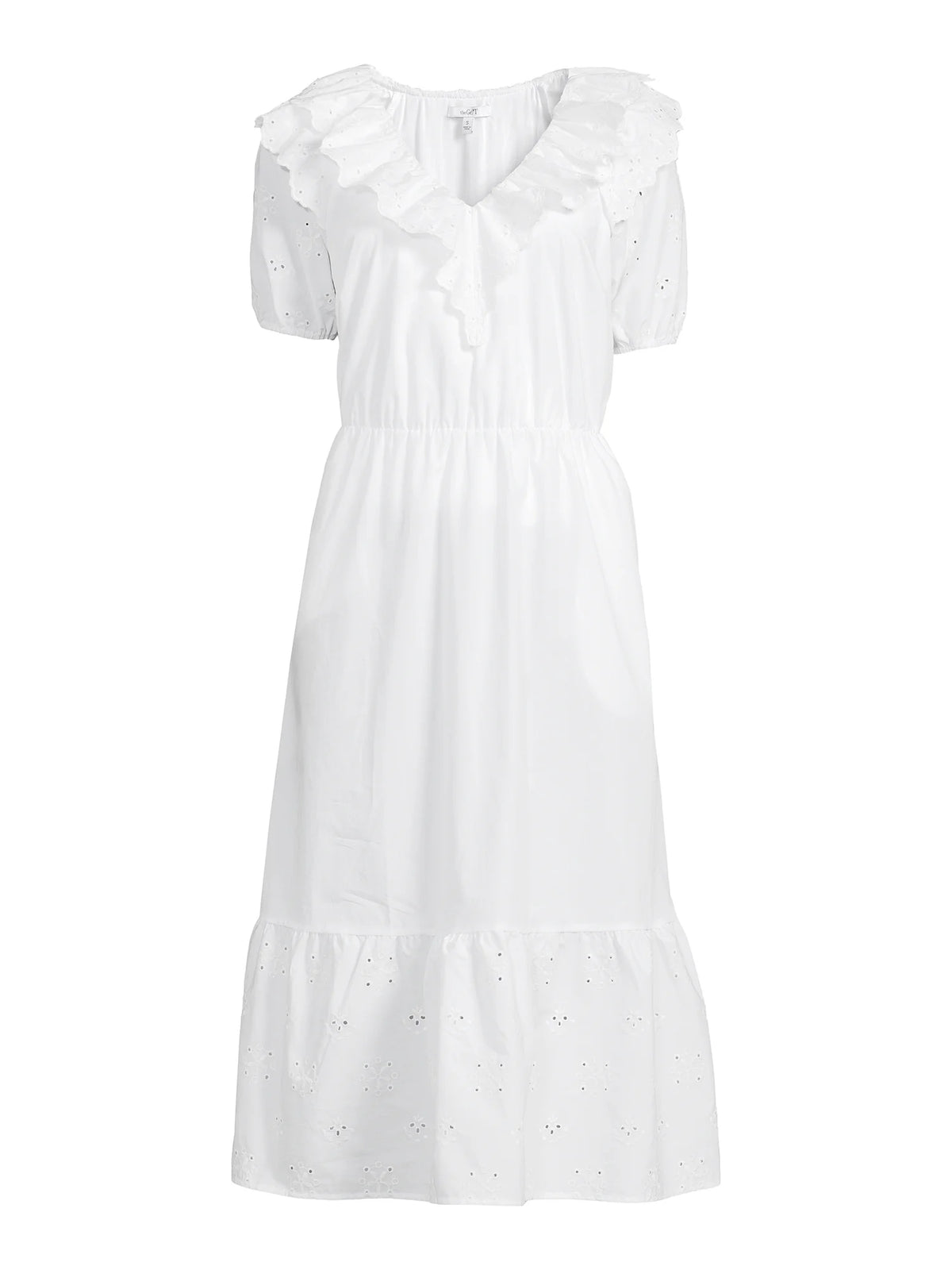 Women's Eyelet Ruffle Midi Dress with Short Sleeves K111750