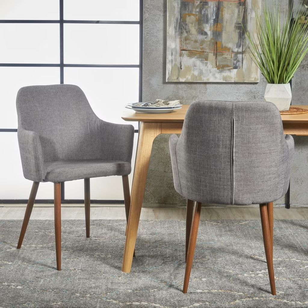 Fabric Upholstered Dining Chairs, Set of 2, Light Gray and Dark Walnut J71718