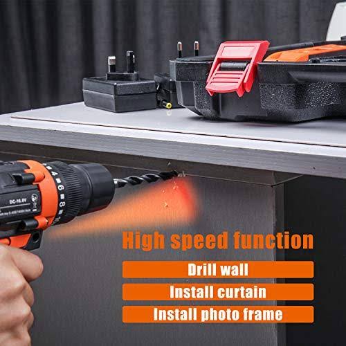 16.8V Cordless Drill with 91 Piece Tool Set and Plastic Toolbox Y426724