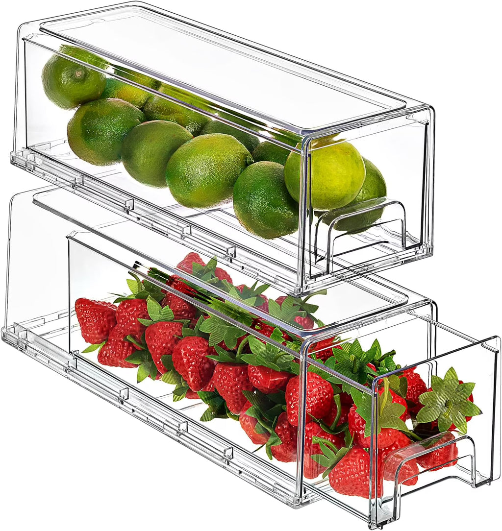 Clear Stackable Pull Out Refrigerator Organizer Bins (2 Pack | Small Wide) A6260