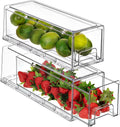 Clear Stackable Pull Out Refrigerator Organizer Bins (2 Pack | Small Wide) A6260