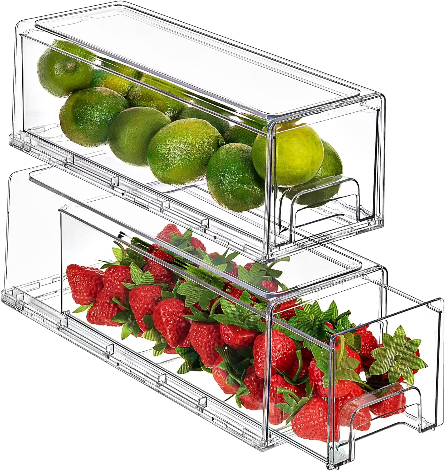 Clear Stackable Pull Out Refrigerator Organizer Bins (2 Pack | Small Wide) A6260