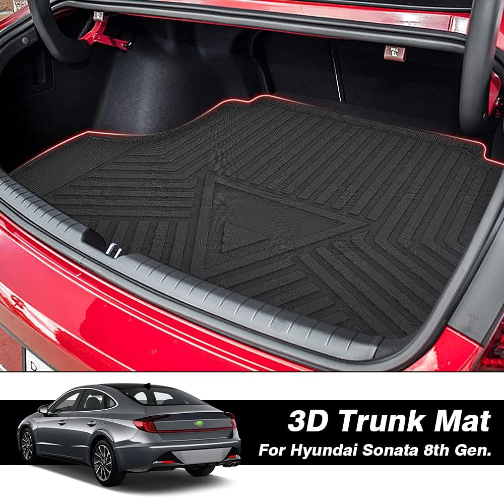 Car Cargo Mat for Hyundai Sonata 2020 2021 All Weather Custom Fit Cargo Liner Rear Trunk Liner Non-Slip TPO Odourless Pack of 2 J780