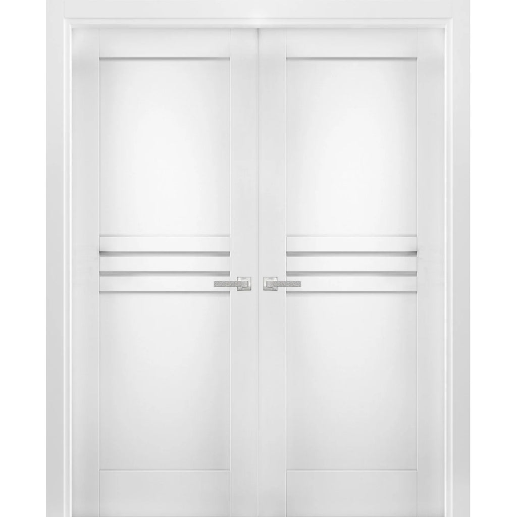 White Solid Wood Double Closet Doors V192454