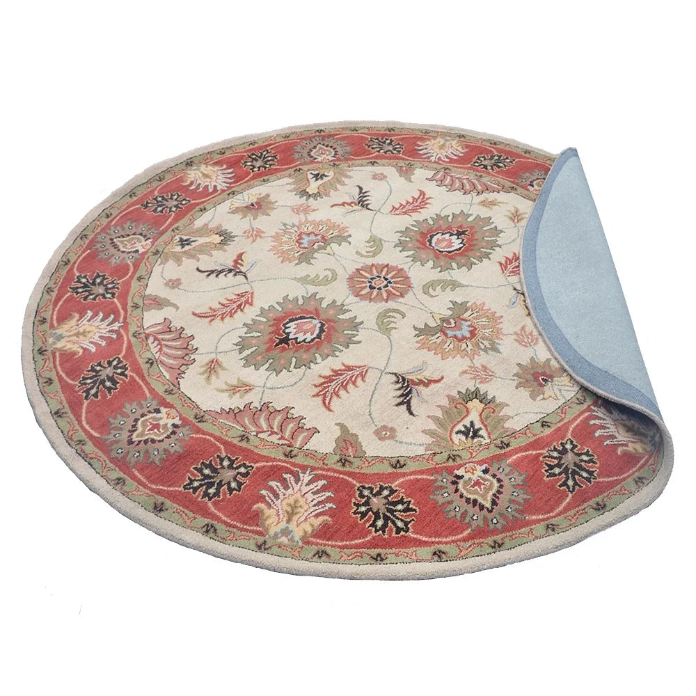Hand Tufted Wool Round Area Rug, 10'x10', Beige Red, High Pile D2103