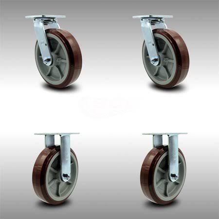 8” SS Poly on Polyolefin Caster - 2 Swivel & 2 Rigid U403055