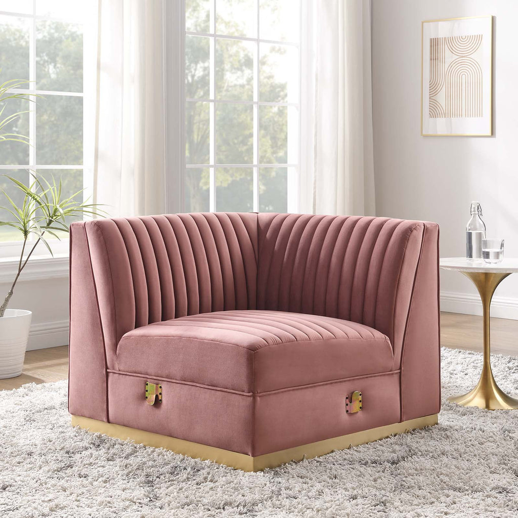 Dusty Rose Velvet and Stainless Steel Right Corner Chair Z282