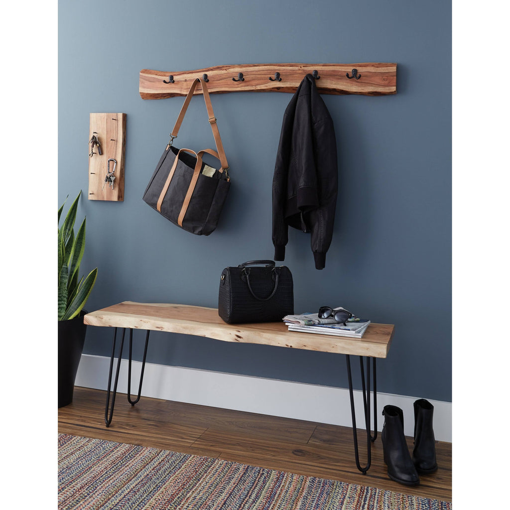 Natural Live Edge Wood Bench with Metal E73919