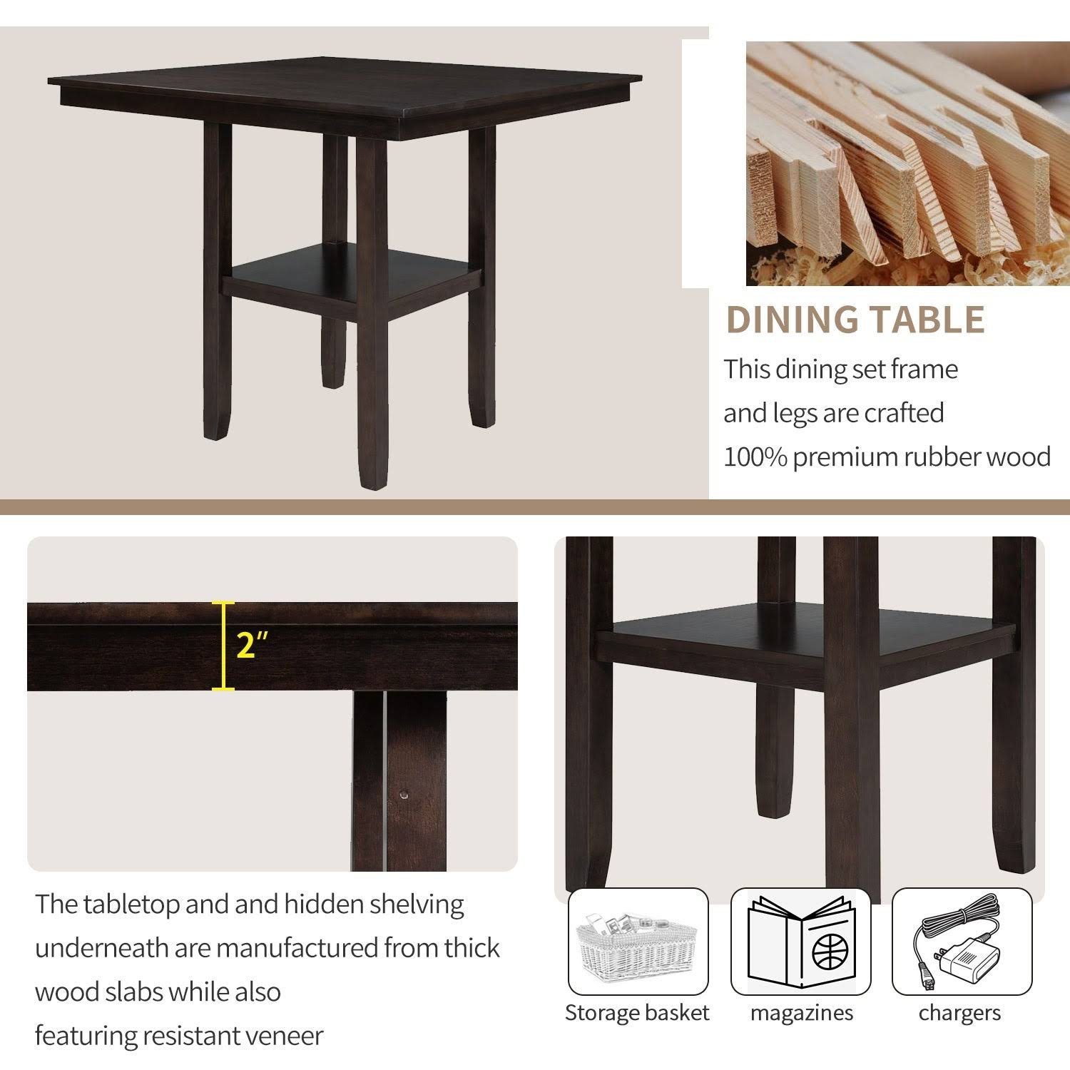 5pcs Counter Height Dining Set with Padded Chairs P398788