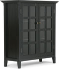 Distressed Grey Solid Wood Storage Cabinet with 2 Tempered Glass Doors and 4 Adjustable Shelves K4041